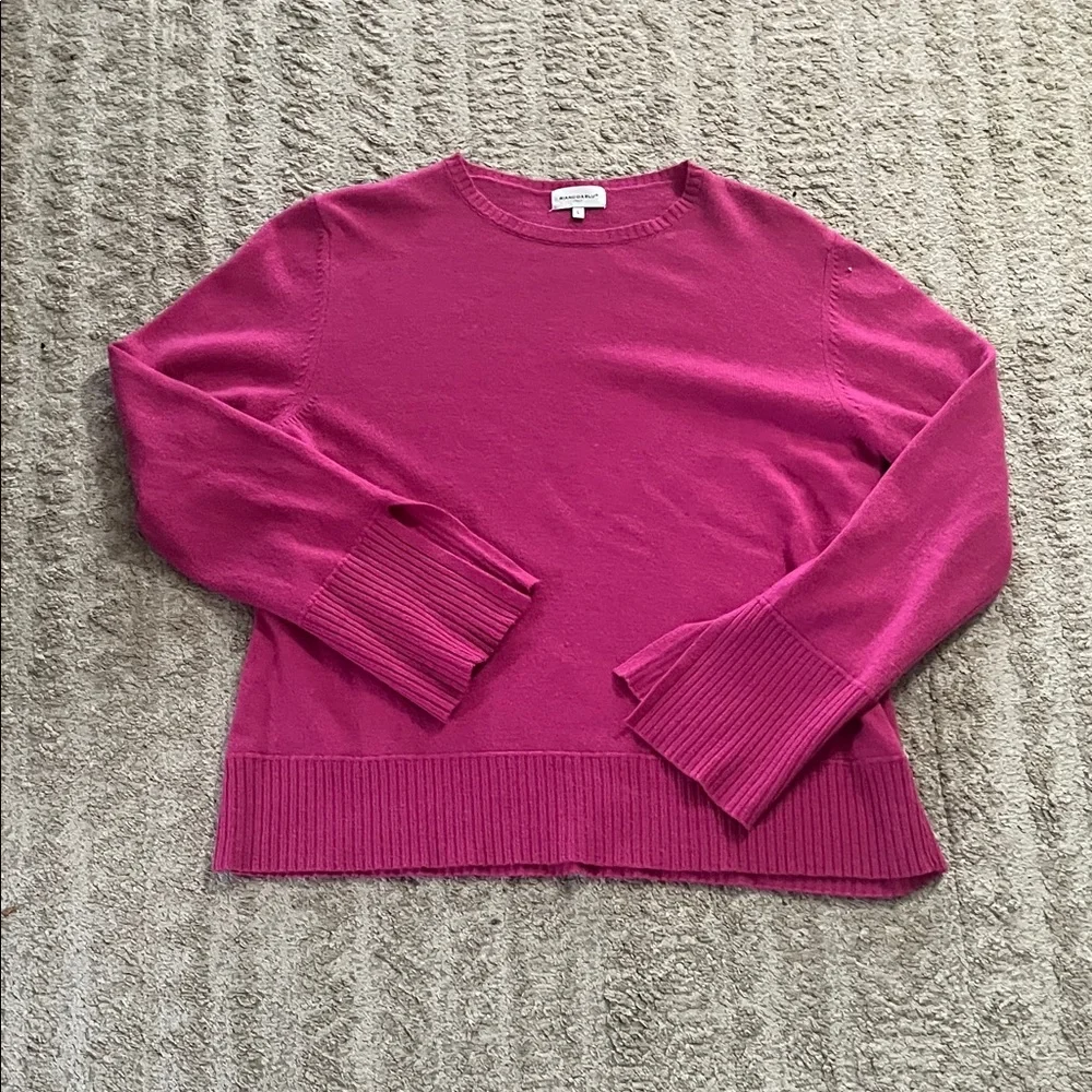 Bianco & Blu Fuchsia Pink Italian Crewneck Cashmere Wool Boxy Sweater Large